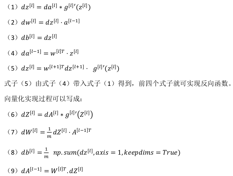 深层神经网络反向公式